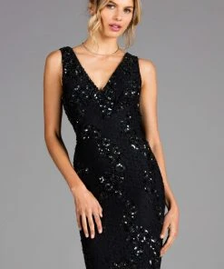 Scala - Lace Up Back Beaded Short Dress 48922 - 1 Pc Black In Size 2 Available