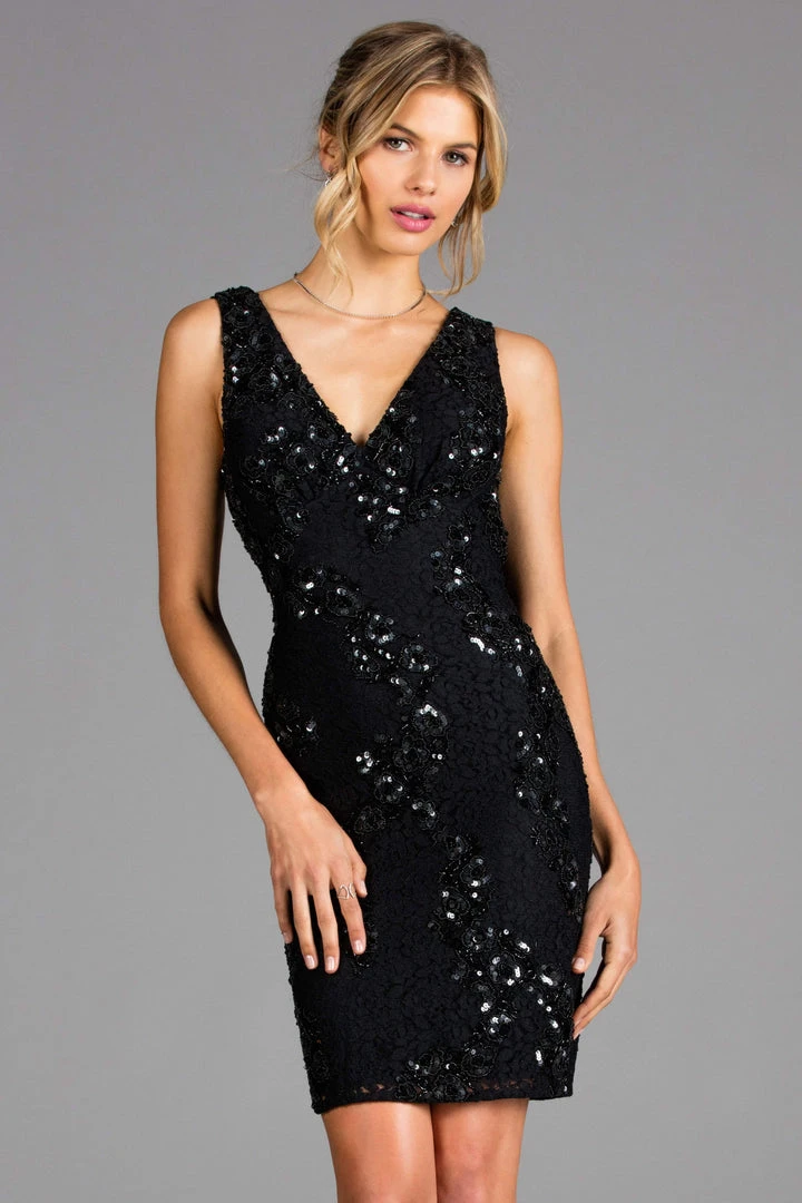 Scala - Lace Up Back Beaded Short Dress 48922 - 1 Pc Black In Size 2 Available 3 Scala - Lace Up Back Beaded Short Dress 48922 - 1 Pc Black In Size 2 Available