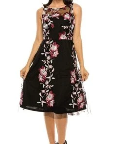 SD Collection - 13640 Illusion Neck Floral Embroidered A-Line Dress Cocktail Dresses