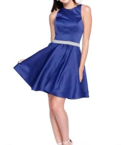 Shail K 4018 Sleeveless Jeweled Waist Cocktail Dress - 1 Pc. Navy In Size 2 Available Cocktail Dresses