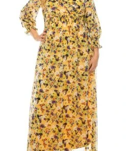 Plus Size Dresses Shelby & Palmer - M563 V-Neck Floral Printed Dress