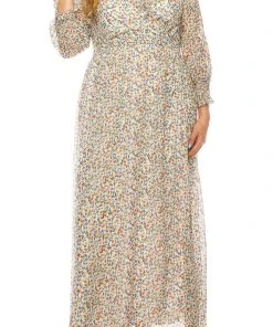 Plus Size Dresses Shelby & Palmer - M564 Floral Printed V-Neck A-Line Dress