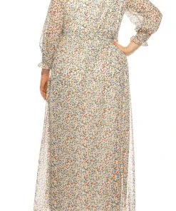 Plus Size Dresses Shelby & Palmer - M564 Floral Printed V-Neck A-Line Dress