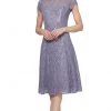 SLNY - 9119129 Embroidered Scoop Neck Tea Length Dress - 1 Pc Mystic Heather In Size 12 Available