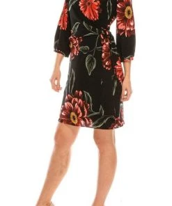 SLNY - 9160153 Floral Print Jersey Dress With Sleeves