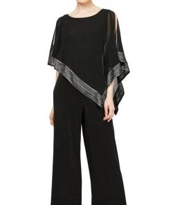 SLNY - 9177331 Sheer Scoop Neck Jumpsuit - 1 Pc Fig In Size 12 Available Plus Size Dresses