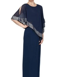 Formal Gowns SLNY - Cape Sleeve Sheath Formal Dress 9170329 - 1 Pc Deep Navy In Size 14 Available