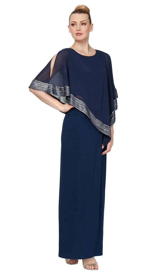 Formal Gowns SLNY - Cape Sleeve Sheath Formal Dress 9170329 - 1 Pc Deep Navy In Size 14 Available 3 Formal Gowns SLNY - Cape Sleeve Sheath Formal Dress 9170329 - 1 Pc Deep Navy In Size 14 Available