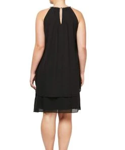 SLNY - Halter Neck Loose Midi Dress 613664 - 1 Pc Black In Size 22W Available Plus Size Dresses