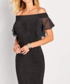 Cocktail Dresses Social Occasions By Mon Cheri - Off-Shoulder Flutter Dress 119825 - 1 Pc Black In Size 8 Available 8 Cocktail Dresses Social Occasions By Mon Cheri - Off-Shoulder Flutter Dress 119825 - 1 Pc Black In Size 8 Available