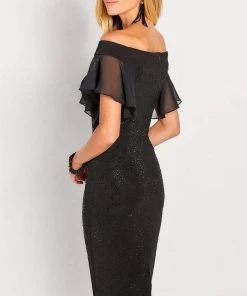 Cocktail Dresses Social Occasions By Mon Cheri - Off-Shoulder Flutter Dress 119825 - 1 Pc Black In Size 8 Available 7 Cocktail Dresses Social Occasions By Mon Cheri - Off-Shoulder Flutter Dress 119825 - 1 Pc Black In Size 8 Available