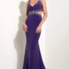 Studio 17 - 12637 Bead Embellished V-Neck Jersey Trumpet Dress