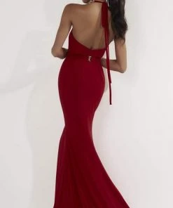 Formal Gowns Studio 17 - 12732 Illusion Cutout Halter Trumpet Gown With Metal Belt