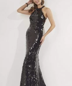 Studio 17 - 12757 Pieties Sequined Halter Evening Gown Formal Gowns