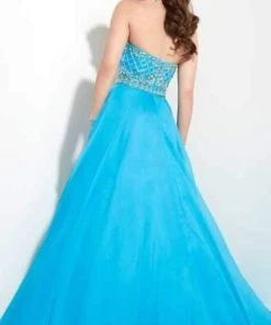 Formal Gowns Studio 17 - Strapless Low Open Back Embellished Gown 12610 - 1 Pc Turquoise In Size 12 Available