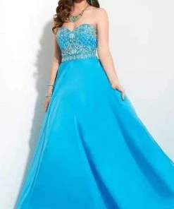 Formal Gowns Studio 17 - Strapless Low Open Back Embellished Gown 12610 - 1 Pc Turquoise In Size 12 Available