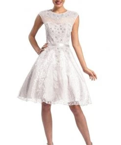 Sue Wong - Cap Sleeved Jewel Neck A-Line Dress N5212