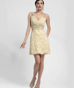 Cocktail Dresses Sue Wong - Embellished V-Neck Column Dress N4172