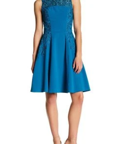 Cocktail Dresses Sue Wong - Embroidered Jewel Neck A-line Dress N5403