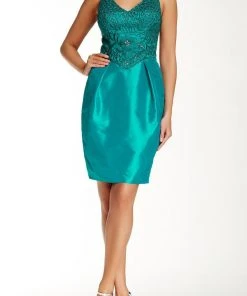 Cocktail Dresses Sue Wong - N4447 Embroidered V-Neck Column Dress