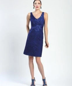 Cocktail Dresses Sue Wong - Sleeveless V-Neck Ruched Chiffon Dress N4318