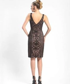 Sue Wong - V-Cut Neckline Swirl Patterned Dress N4305
