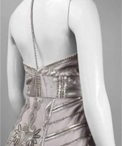 Sue Wong - V-neck Beaded Sheath Dress N3213 - 1 Pc Platinum In Size 6 Available Cocktail Dresses