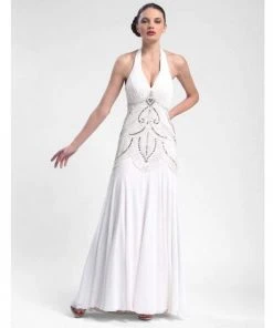 Sue Wong W5231 Sequined Art Deco Halter Dress - 1 Pc White In Size 8 Available