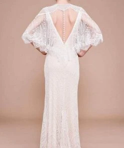 Tadashi Shoji - Atwood Lace Gown With Capelet BKV19771LBR - 1 Pc Ivory/Petal In Size 16 Available Formal Gowns