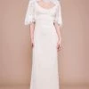 Tadashi Shoji - Atwood Lace Gown With Capelet BKV19771LBR - 1 Pc Ivory/Petal In Size 16 Available Formal Gowns