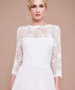 Tadashi Shoji - Bateau Keats Lace Tulle Tea-Length Dress - 1 Pc Ivory In Size 2 Available Cocktail Dresses