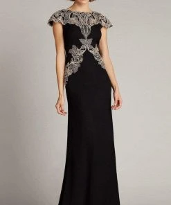 Formal Gowns Tadashi Shoji - Cap Sleeve Formal Dress BSU21103L - 1 Pc Ginseng/Black In Sizes 4 Available