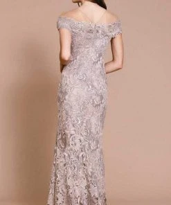 Tadashi Shoji - Embroidered Off Shoulder Markle Gown - 1 Pc Latte In Size 8 Available