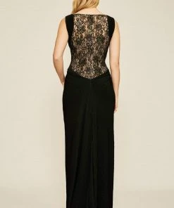 Tadashi Shoji - Lace Applique Plunging V-neck Sheath Dress - 1 Pc Black/Nude In Size 18 Available