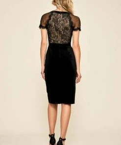 Tadashi Shoji - Lace Embroidered Sheath Cocktail Dress - 2 Pcs Black/Nude In Size 12 And 14 Available