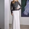 Formal Gowns Tadashi Shoji - Long Illusion Floral Lace Sheath Gown - 1 Pc Platinum/Navy In Size 6 Available