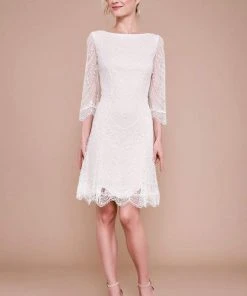 Cocktail Dresses Tadashi Shoji - Matilda Long-Sleeve Embroidered Dress BKV19774SBR - 1 Pc Ivory/Petal In Size 12 Available