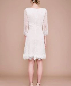Cocktail Dresses Tadashi Shoji - Matilda Long-Sleeve Embroidered Dress BKV19774SBR - 1 Pc Ivory/Petal In Size 12 Available