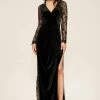 Tadashi Shoji - Molin Lace Long Sleeve Velvet A-line Evening Dress - 1 Pc Black/Nude In Size 00 Available Formal Gowns