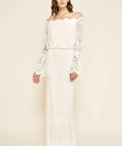 Formal Gowns Tadashi Shoji - Off Shoulder Bell Sleeves Evening Dress - 1 Pc Ivory In Size 2 Available