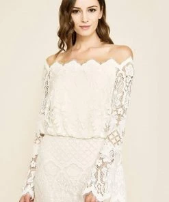 Formal Gowns Tadashi Shoji - Off Shoulder Bell Sleeves Evening Dress - 1 Pc Ivory In Size 2 Available