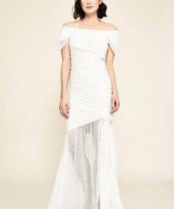 Tadashi Shoji - Off Shoulder Bridal Gown BGB19147LBR - 1 Pc Ivory/Petal In Size 10 Available