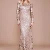 Tadashi Shoji - Ophelia Sequined Lace Off Shoulder Dress - 1 Pc Ginseng/Pale Pink In Size 12 Available