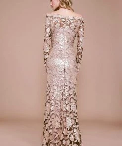 Tadashi Shoji - Ophelia Sequined Lace Off Shoulder Dress - 1 Pc Ginseng/Pale Pink In Size 12 Available