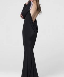 Tarik Ediz - 50027 Deep Draped Cowl Back Gown