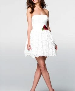 Cocktail Dresses Tarik Ediz - 50037 Strapless Rose Accented Lace Dress