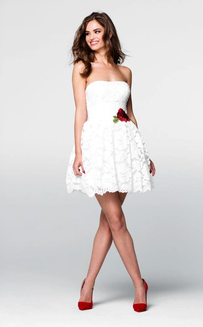 Cocktail Dresses Tarik Ediz - 50037 Strapless Rose Accented Lace Dress 3 Cocktail Dresses Tarik Ediz - 50037 Strapless Rose Accented Lace Dress