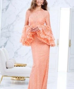 Tarik Ediz - 50062 Ruffled Bell Sleeve Illusion Gown Formal Gowns