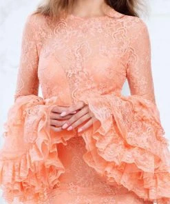 Tarik Ediz - 50062 Ruffled Bell Sleeve Illusion Gown Formal Gowns