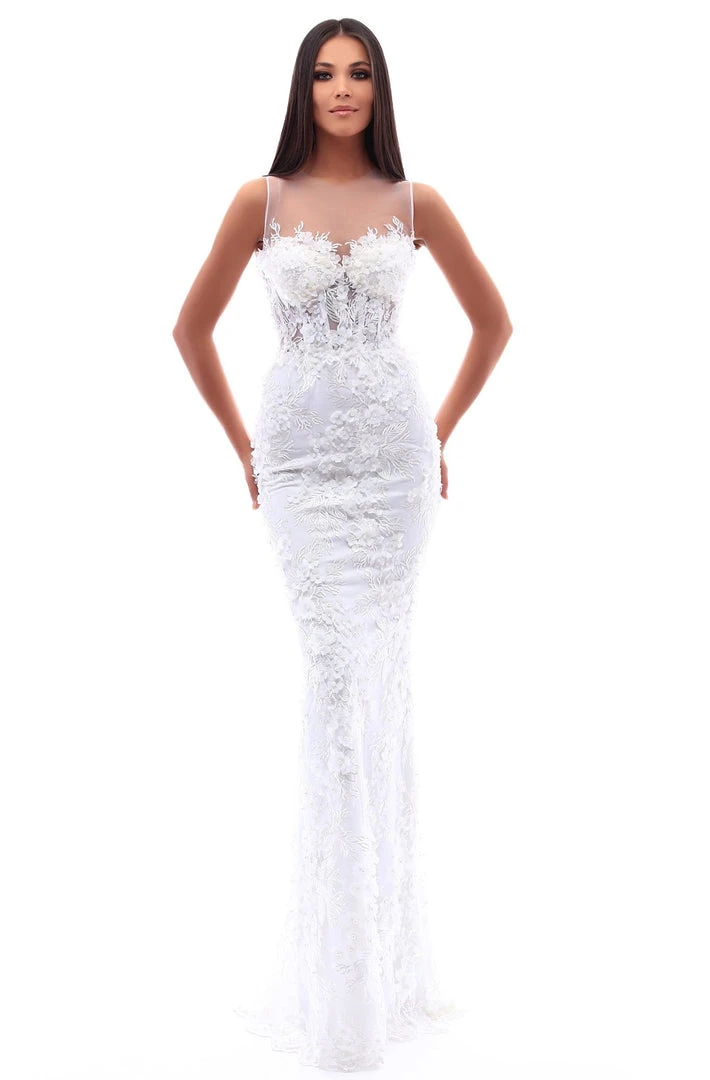 Tarik Ediz - 50214 Illusion Beaded Floral Appliqued Fitted Gown Formal Gowns 3 Tarik Ediz - 50214 Illusion Beaded Floral Appliqued Fitted Gown Formal Gowns